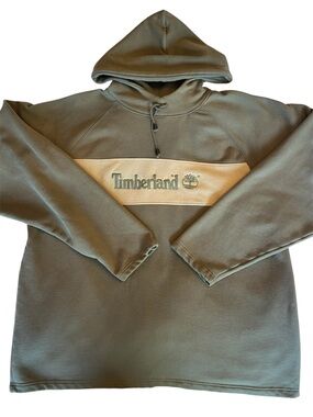 Vintage Y2K Timberland Hoodie – XXL, olive green/tan color, embroidered logo